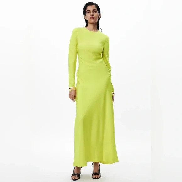 Zara | Dresses | Zara Maxi Dress Yellow Satin Effect | Poshmark